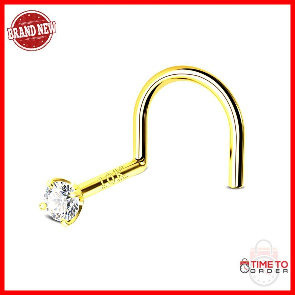 10K Solid Gold Nose Screw Stud 20g Hypoallergenic S Shape Piercing